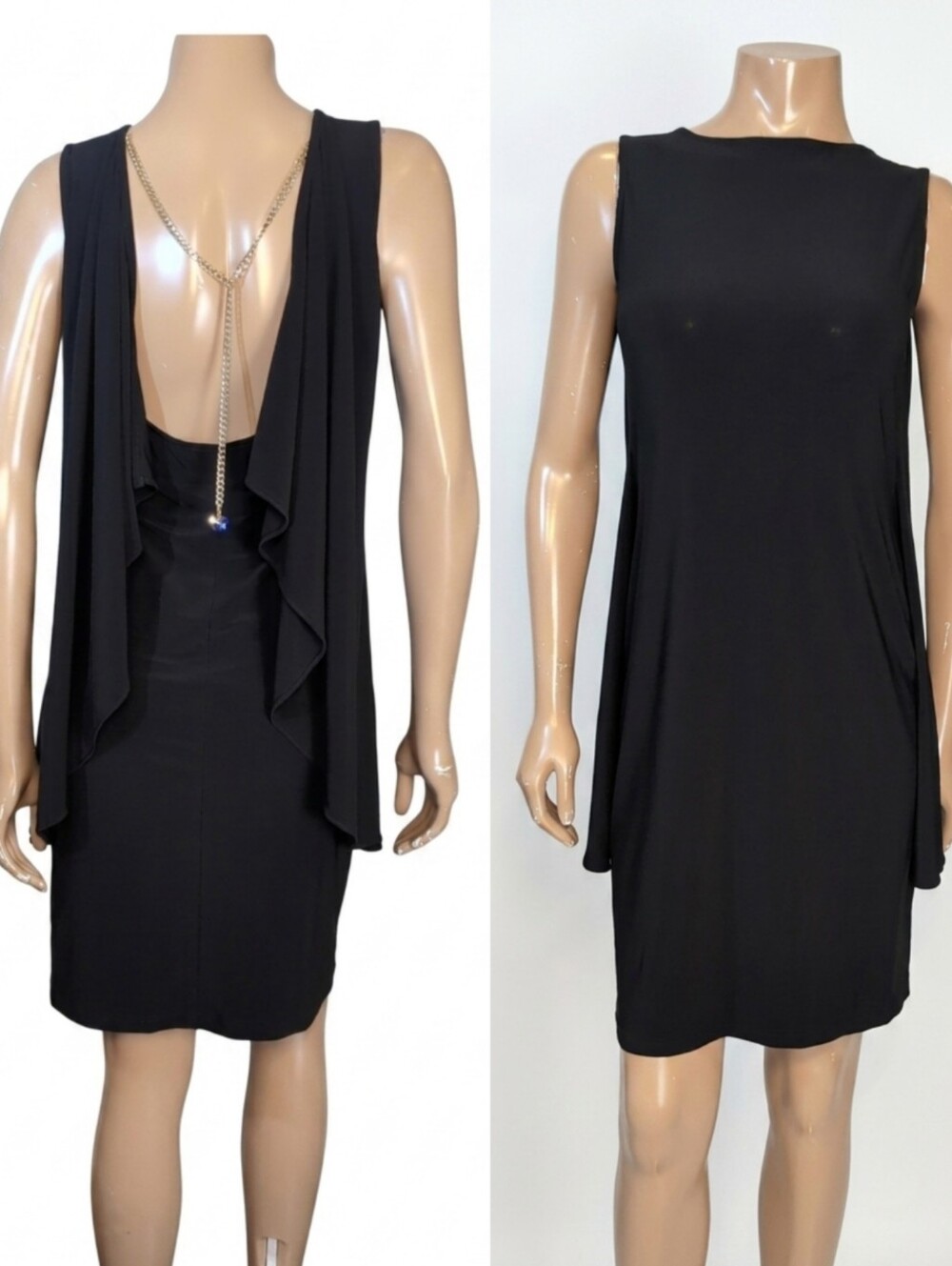 Joseph Ribkoff Vintage NWT Gold Chain Back Draped Little Black Dress LBD Size 8